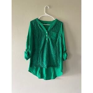 Women's Green Lace Flowy Tunic Blouse- size medium